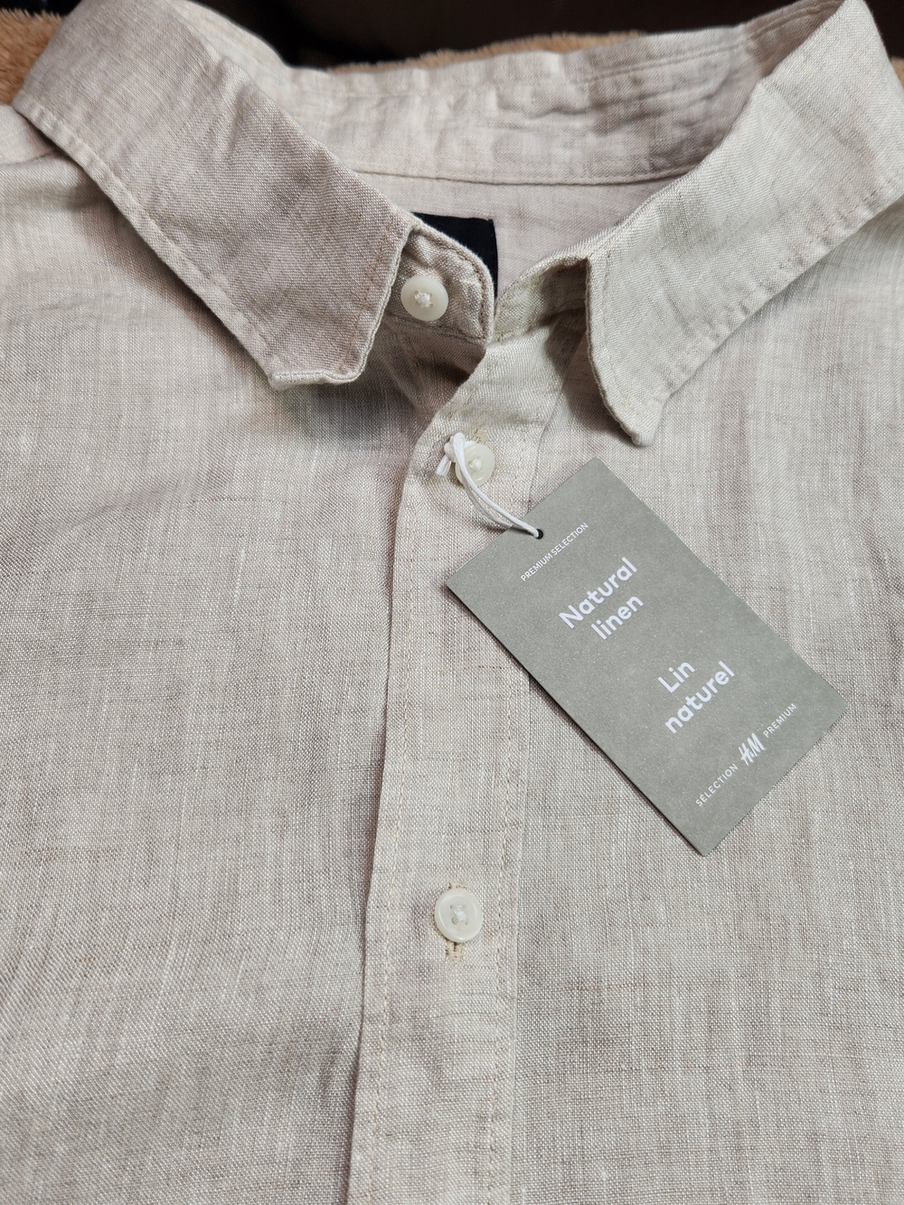 H&M Natural 100% Linen Premium Button-Down Shirt - Beige 3XL